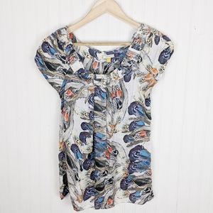 Anthropologie Leifsdottir Silk Peacock Feather Top